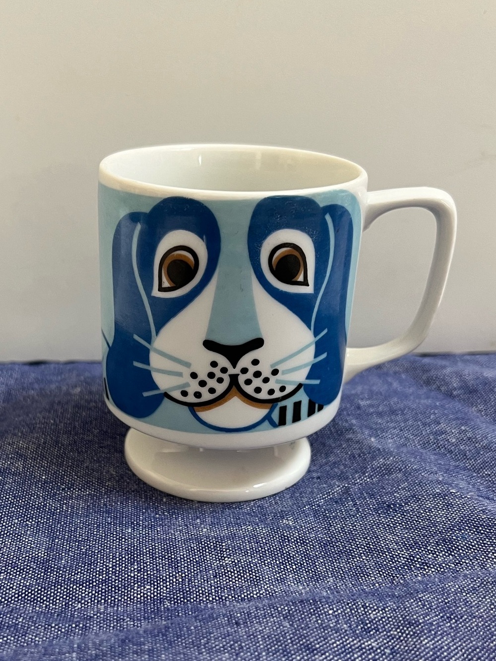 Dog Face Pedestal Mug Handle Coffee Tea Cup Blue White UNBRANDED Puppy Whiskers